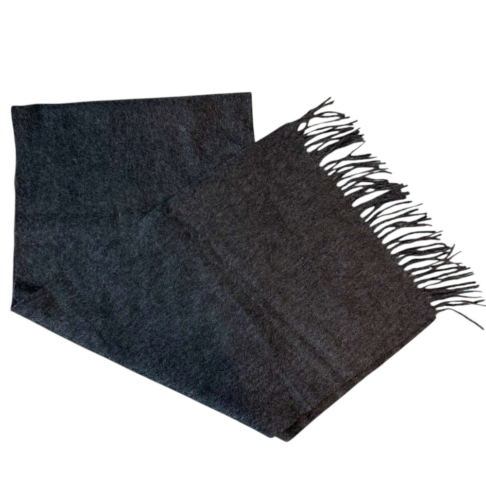 Dark Charcoal Grey Cashmere Scarf with Fringe Trim